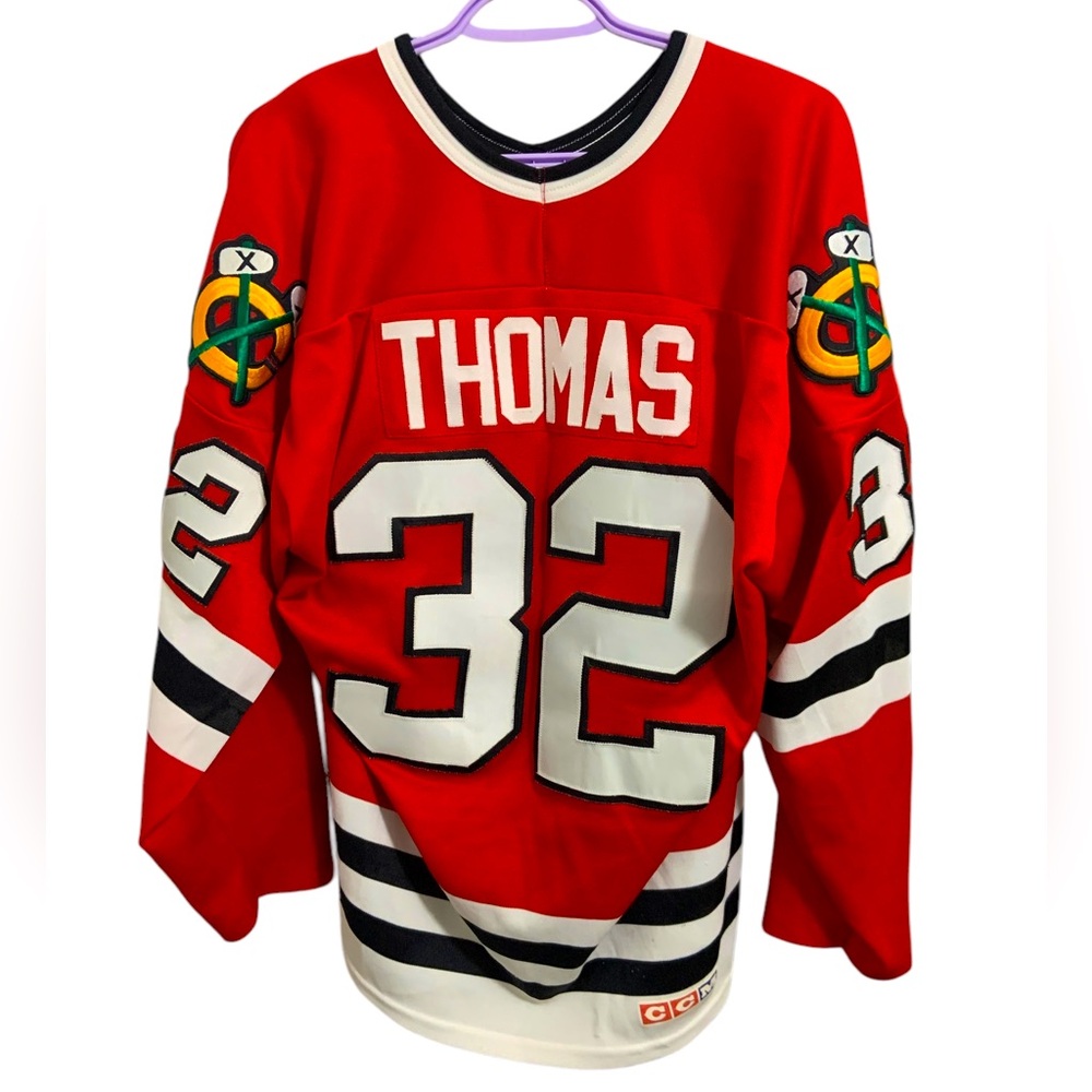 Vintage Steve Thomas Chicago Blackhawks NHL Jersey Size Large By CCM “A” Captain